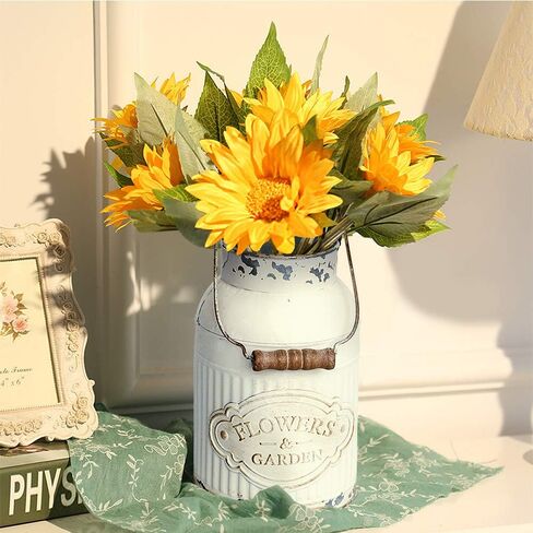 Yoillione Metal Flower Vase, Rustic Jug Flower Vase Vintage, Shabby Chic Vase for Home Decor, French Country Style Vase, White in Saudi Arabia