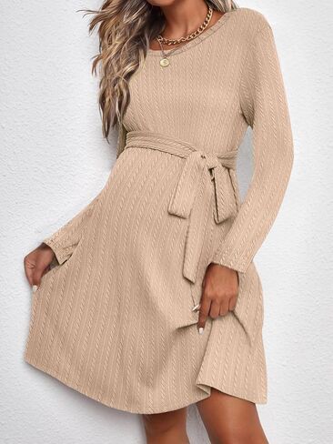 Ekouaer Women's Maternity Ribbed Loose Fit Dress Long Sleeve Dresses Scoop Neck Pregnancy Dress for Casual Wear Khaki in Saudi Arabia