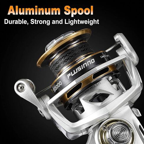 بكرة صيد PLUSINNO، 5.7:1 بكرة دوارة عالية السرعة، 9 + 1BB، نظام سحب ممتاز مع سحب أقصى 17-22 رطل، إطار جرافيت خفيف الوزن وقوي للغاية، بكرة ألومنيوم CNC للمياه المالحة العذبة in Kuwait