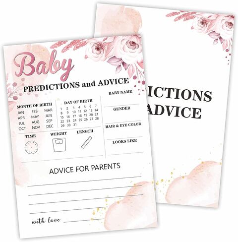 Baby Shower Game, Predictions and Advice Cards, Boho Blush Pink Floral Baby Gender Reveal Party Supplies, Gender Neutral Baby Shower Decorations, 30 in Pack(5"x7")-(BABYYX-029) in Saudi Arabia