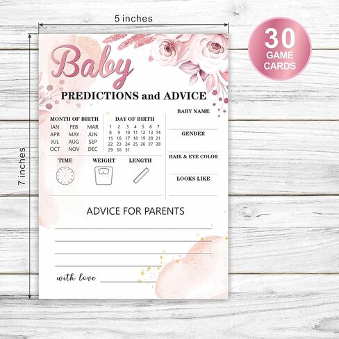 Baby Shower Game, Predictions and Advice Cards, Boho Blush Pink Floral Baby Gender Reveal Party Supplies, Gender Neutral Baby Shower Decorations, 30 in Pack(5"x7")-(BABYYX-029) in Saudi Arabia