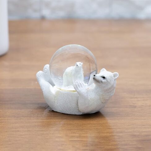 Elanze Designs White Polar Bear Mommy and Cub Magical Whimsical Tabletop Dresser Nightstand Figurine Miniature 45MM Sturdy Polyresin Glitter Water Snow Globe Decoration in Saudi Arabia