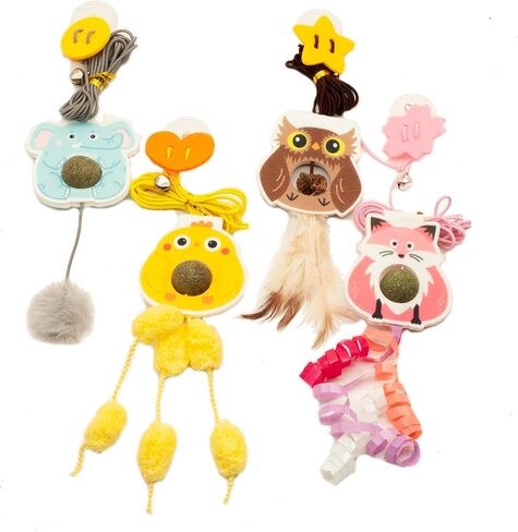 Fashion's Talk Cat Toy Interactive Hanging Door Cat Teaser Kitten Toys 80" 4-Pack Cats Toys Feather Toys with Catnip Ball Animal Exercise, Mental Physical Stimulation in Kuwait