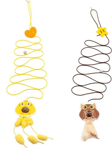 Fashion's Talk Cat Toy Interactive Hanging Door Cat Teaser Kitten Toys 80" 4-Pack Cats Toys Feather Toys with Catnip Ball Animal Exercise, Mental Physical Stimulation in Kuwait