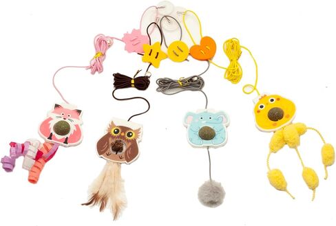 Fashion's Talk Cat Toy Interactive Hanging Door Cat Teaser Kitten Toys 80" 4-Pack Cats Toys Feather Toys with Catnip Ball Animal Exercise, Mental Physical Stimulation in Kuwait