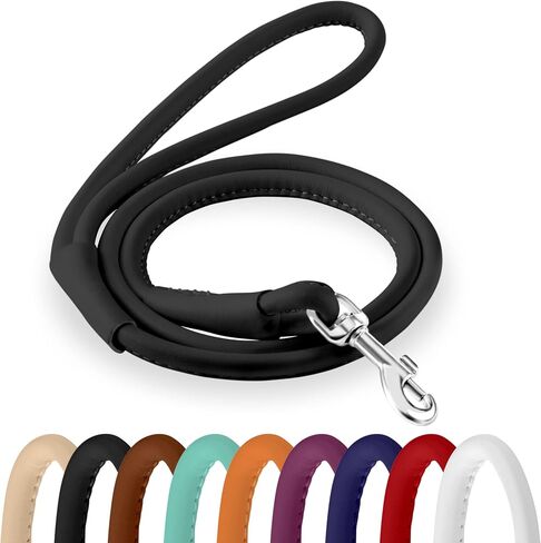 CollarDirect Rolled Leather Dog Leash 6ft, Soft Training Leather Dog Leash for Puppy and Grown Dog Small Medium Large Black Blue Red Orange Green Pink White (Brown, Size S 6ft) in Saudi Arabia