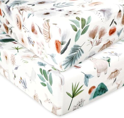 ملاءات سرير للأطفال البنات والأولاد، ملاءة سرير مناسبة مكونة من قطعتين، ناعمة ومسامية، ملاءة سرير أطفال بزهور خضراء مقاس 52 × 28 بوصة لسرير الأطفال القياسي، وودلاند in Kuwait