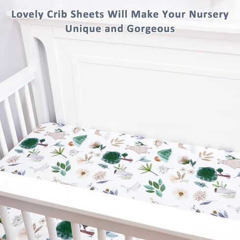 ملاءات سرير للأطفال البنات والأولاد، ملاءة سرير مناسبة مكونة من قطعتين، ناعمة ومسامية، ملاءة سرير أطفال بزهور خضراء مقاس 52 × 28 بوصة لسرير الأطفال القياسي، وودلاند in Kuwait