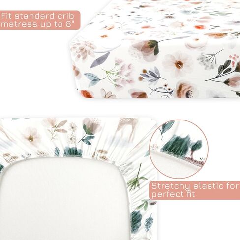 ملاءات سرير للأطفال البنات والأولاد، ملاءة سرير مناسبة مكونة من قطعتين، ناعمة ومسامية، ملاءة سرير أطفال بزهور خضراء مقاس 52 × 28 بوصة لسرير الأطفال القياسي، وودلاند in Kuwait