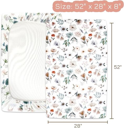ملاءات سرير للأطفال البنات والأولاد، ملاءة سرير مناسبة مكونة من قطعتين، ناعمة ومسامية، ملاءة سرير أطفال بزهور خضراء مقاس 52 × 28 بوصة لسرير الأطفال القياسي، وودلاند in Kuwait