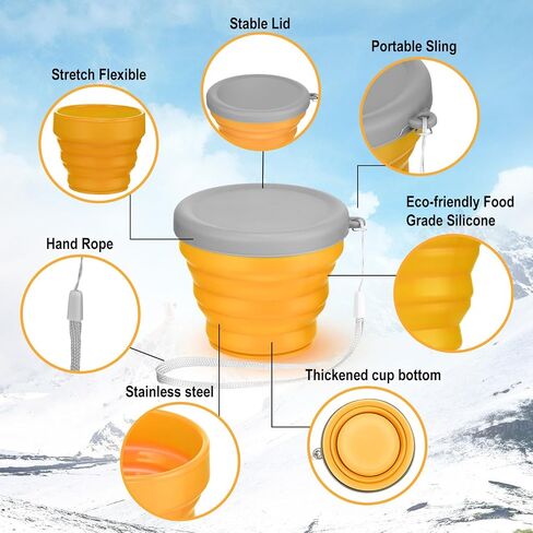 Umigy 9 Pcs 6.8 Oz/ 200 ml Silicone Collapsible Cup with Lid Collapsible Water Bottles Reusable Small Collapsible Travel Cup Portable Drinking Folding Camping Coffee Mugs for Hiking Outdoor Sports in Saudi Arabia