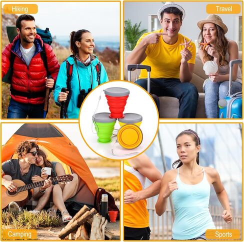 Umigy 9 Pcs 6.8 Oz/ 200 ml Silicone Collapsible Cup with Lid Collapsible Water Bottles Reusable Small Collapsible Travel Cup Portable Drinking Folding Camping Coffee Mugs for Hiking Outdoor Sports in Saudi Arabia