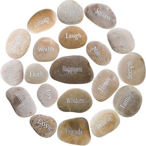 Jucoan 20 Pack Engraved Inspirational Stones with Different Words Encouragement Rocks Faith Stones Motivational Gift Stones for Friends, DIY Rocks for Craft, 2-3 Inch in Saudi Arabia