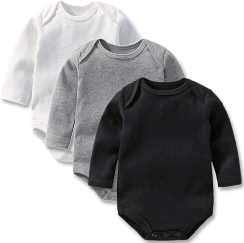 Newborn Baby Long Sleeve Bodysuits 100% Cotton Solid Color 0-24 Months 3-Pack Set in Saudi Arabia