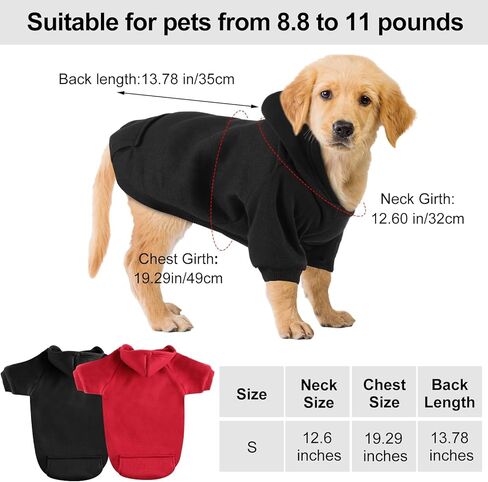 Shinylin 2 قطعة سترة الشتاء الصغيرة للكلاب الدافئة الناعمة البوليستر عيد الميلاد الكلب هوديي ملابس الحيوانات الأليفة جرو البلوز مع القلنسوات والجيوب للكلاب والقطط الشتوية، أحمر وأسود in Kuwait