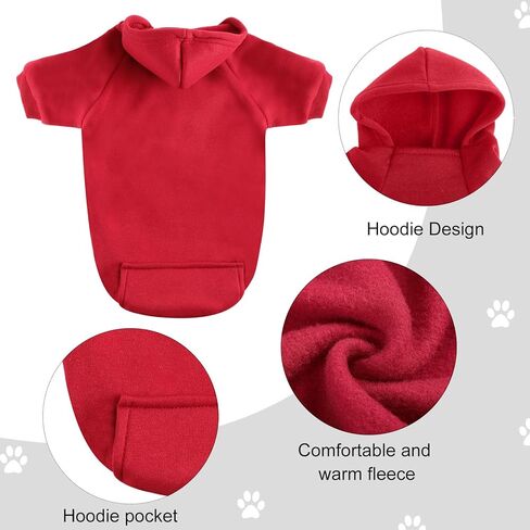 Shinylin 2 قطعة سترة الشتاء الصغيرة للكلاب الدافئة الناعمة البوليستر عيد الميلاد الكلب هوديي ملابس الحيوانات الأليفة جرو البلوز مع القلنسوات والجيوب للكلاب والقطط الشتوية، أحمر وأسود in Kuwait