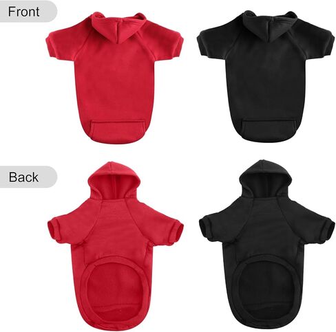 Shinylin 2 قطعة سترة الشتاء الصغيرة للكلاب الدافئة الناعمة البوليستر عيد الميلاد الكلب هوديي ملابس الحيوانات الأليفة جرو البلوز مع القلنسوات والجيوب للكلاب والقطط الشتوية، أحمر وأسود in Kuwait