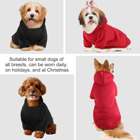 Shinylin 2 قطعة سترة الشتاء الصغيرة للكلاب الدافئة الناعمة البوليستر عيد الميلاد الكلب هوديي ملابس الحيوانات الأليفة جرو البلوز مع القلنسوات والجيوب للكلاب والقطط الشتوية، أحمر وأسود in Kuwait