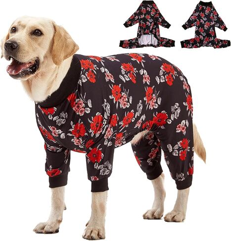 LovinPet Pet Pajamas for Large Dogs - Floral Navy and Coral Print Dog Jammies, Lightweight Stretchy Knit Big Dog Pullover, Large Dog Onesie, Pet PJ's/Large in Saudi Arabia