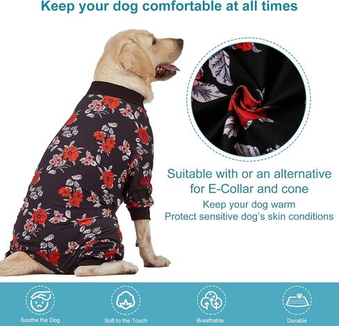 LovinPet Pet Pajamas for Large Dogs - Floral Navy and Coral Print Dog Jammies, Lightweight Stretchy Knit Big Dog Pullover, Large Dog Onesie, Pet PJ's/Large in Saudi Arabia