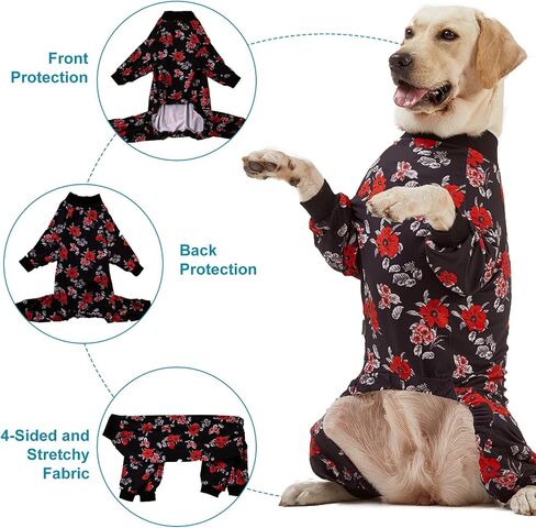 LovinPet Pet Pajamas for Large Dogs - Floral Navy and Coral Print Dog Jammies, Lightweight Stretchy Knit Big Dog Pullover, Large Dog Onesie, Pet PJ's/Large in Saudi Arabia
