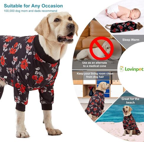 LovinPet Pet Pajamas for Large Dogs - Floral Navy and Coral Print Dog Jammies, Lightweight Stretchy Knit Big Dog Pullover, Large Dog Onesie, Pet PJ's/Large in Saudi Arabia