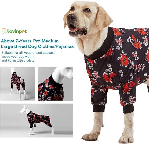 LovinPet Pet Pajamas for Large Dogs - Floral Navy and Coral Print Dog Jammies, Lightweight Stretchy Knit Big Dog Pullover, Large Dog Onesie, Pet PJ's/Large in Saudi Arabia