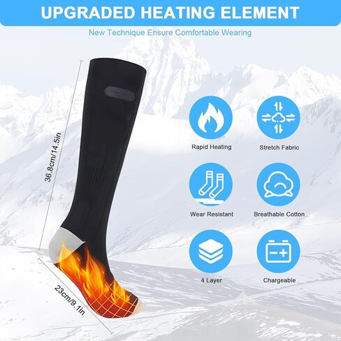 جوارب حرارية للرجال والنساء، جوارب حرارية ببطارية كهربائية قابلة لإعادة الشحن بقدرة 4000 مللي أمبير في الساعة، جهاز تدفئة القدمين قابل للغسل في الشتاء مع 3 إعدادات للحرارة للتخييم والتزلج والمشي لمسافات طويلة والصيد والرياضات الشتوية الخارجية والداخلية in Kuwait