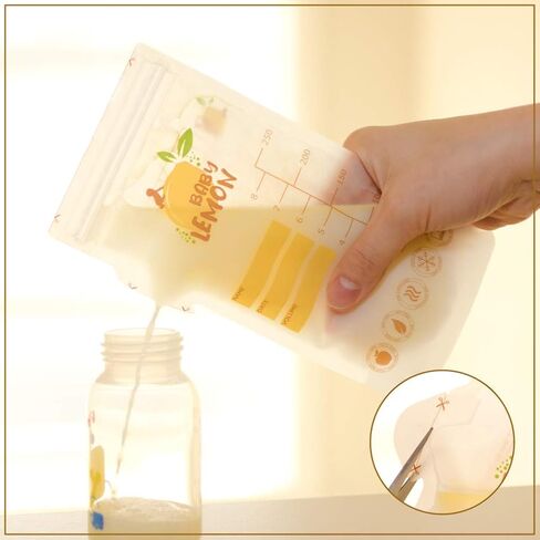 Baby Lemon Breast Milk Storage Bags with Spout - 8 oz, 100 Bags, Extra Thick, Leak Proof, Pre-sterilized, Ready to Use, BPA Free, Easy Write Material in Saudi Arabia