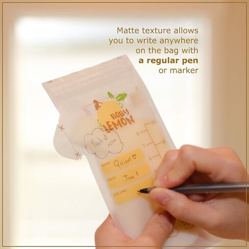 Baby Lemon Breast Milk Storage Bags with Spout - 8 oz, 100 Bags, Extra Thick, Leak Proof, Pre-sterilized, Ready to Use, BPA Free, Easy Write Material in Saudi Arabia