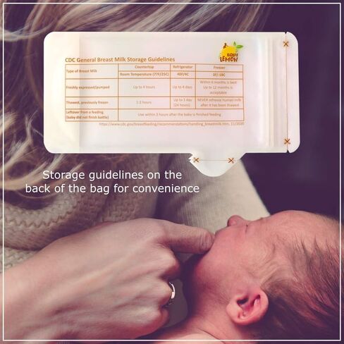 Baby Lemon Breast Milk Storage Bags with Spout - 8 oz, 100 Bags, Extra Thick, Leak Proof, Pre-sterilized, Ready to Use, BPA Free, Easy Write Material in Saudi Arabia