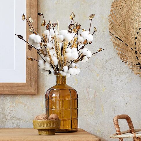 Tallew 24 Pieces Farmhouse Cotton Flowers Artificial Cotton Stems Dried Wheat Bouquet Fake Cotton Decor with Head for Graduation Bouquet Table Home Kitchen Wedding Office Decor in Saudi Arabia