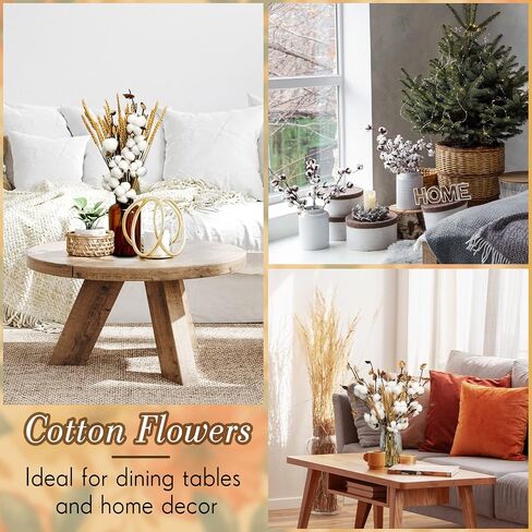 Tallew 24 Pieces Farmhouse Cotton Flowers Artificial Cotton Stems Dried Wheat Bouquet Fake Cotton Decor with Head for Graduation Bouquet Table Home Kitchen Wedding Office Decor in Saudi Arabia