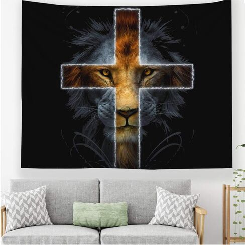 Cool Lion Tapestry Wall Hanging, Black and Gold African Leo Lion King with Cross Tapestry for Boys Girls Hippie Fantasy Wild Animal Decor,Leo Wall Art Gift for Bedroom Living Room Dorm 60 X 51 Inch in Saudi Arabia
