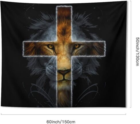 Cool Lion Tapestry Wall Hanging, Black and Gold African Leo Lion King with Cross Tapestry for Boys Girls Hippie Fantasy Wild Animal Decor,Leo Wall Art Gift for Bedroom Living Room Dorm 60 X 51 Inch in Saudi Arabia