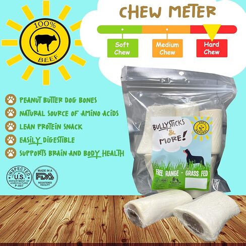 BULLYSTICKS & MORE عظام محشوة للكلاب - عظام الكلاب المحشوة - طويلة الأمد (زبدة الفول السوداني ولحم الخنزير المقدد والعظام المحشوة للكلاب) (زبدة الفول السوداني، 2-3 بوصة - 5 قطع) in Kuwait