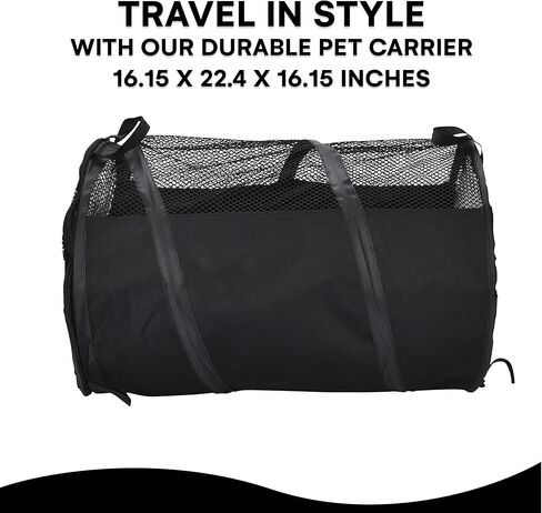 Black Rhino Pet Carrier with Interior Hooks for Hammock - Safe & Foldable Kennel for Cats & Dogs - Car Travel Carrier with Built-in Straps for Seatbelt - Perfect for Small and Medium Pets - Black in Kuwait