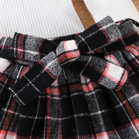 PATPAT Toddler Girl 2 Piece Skirt Set Mock Neck Long Sleeve White Shirt and Plaid Pleated Skirt Sets Fall Outfit in Kuwait