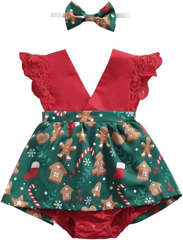 طقم ملابس عيد الميلاد للفتيات الصغيرات من AGQT فستان رومبير قطعة واحدة بدون ظهر مقاس 0-36 شهرًا in Kuwait