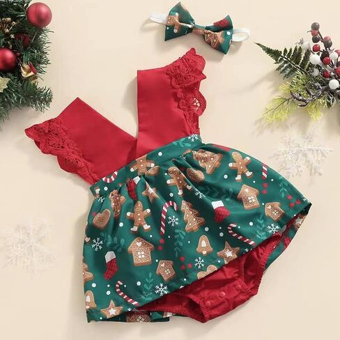 طقم ملابس عيد الميلاد للفتيات الصغيرات من AGQT فستان رومبير قطعة واحدة بدون ظهر مقاس 0-36 شهرًا in Kuwait