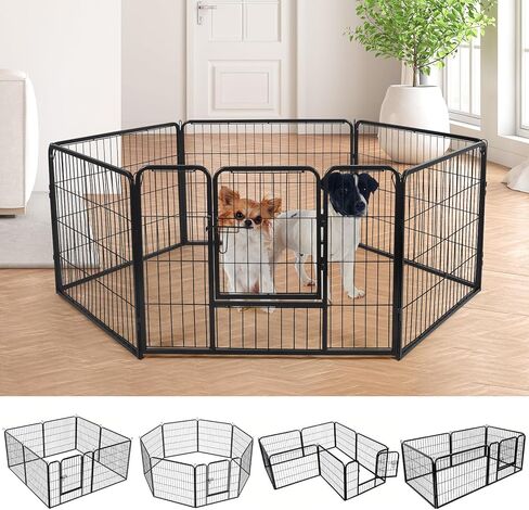 mopam Metal Fence Panels 8 Panels Decorative Garden Fence 23.6''(H) x 31.5''(W) Outdoor Pet Barrier Dog Puppy Fencing with Door for Yard Patio, Black in Kuwait