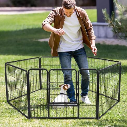 mopam Metal Fence Panels 8 Panels Decorative Garden Fence 23.6''(H) x 31.5''(W) Outdoor Pet Barrier Dog Puppy Fencing with Door for Yard Patio, Black in Kuwait