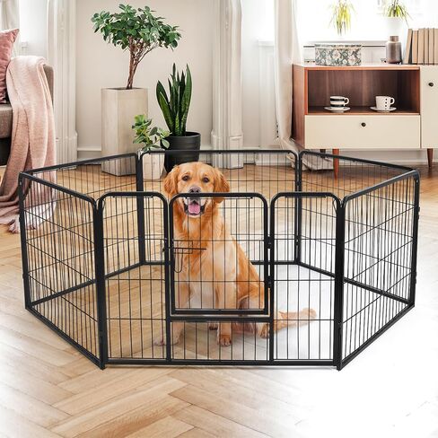 mopam Metal Fence Panels 8 Panels Decorative Garden Fence 23.6''(H) x 31.5''(W) Outdoor Pet Barrier Dog Puppy Fencing with Door for Yard Patio, Black in Kuwait