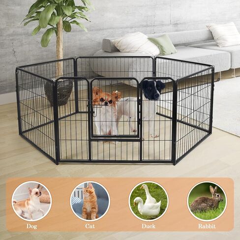 mopam Metal Fence Panels 8 Panels Decorative Garden Fence 23.6''(H) x 31.5''(W) Outdoor Pet Barrier Dog Puppy Fencing with Door for Yard Patio, Black in Kuwait