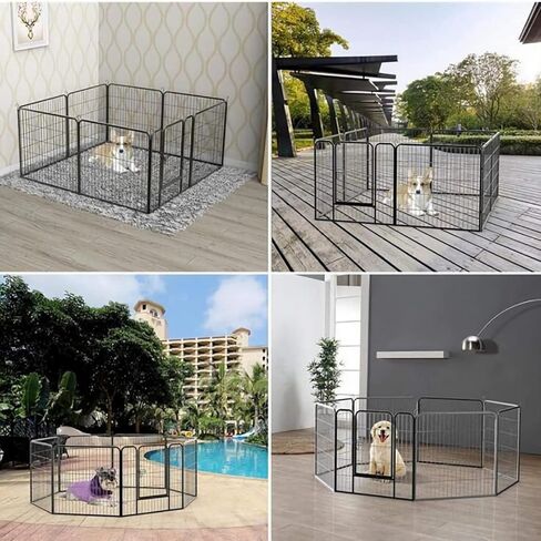 mopam Metal Fence Panels 8 Panels Decorative Garden Fence 23.6''(H) x 31.5''(W) Outdoor Pet Barrier Dog Puppy Fencing with Door for Yard Patio, Black in Kuwait