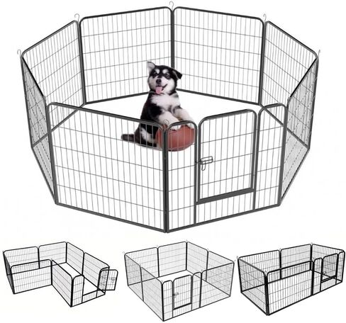 mopam Metal Fence Panels 8 Panels Decorative Garden Fence 23.6''(H) x 31.5''(W) Outdoor Pet Barrier Dog Puppy Fencing with Door for Yard Patio, Black in Kuwait