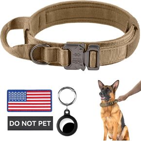 Tactical Dog Collar, Adjustable Military Training Nylon Dog Collar with Handle and Heavy Duty Metal Buckle for Medium and Large Dogs, with Airtags Case and 2 Patches (L, Black)
