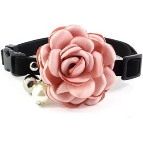 Everflowering Rose Flower Cat Dog Collar Bow Tie - Suede Puppy Necklace with Bell - Chihuahua Yorkie Girl Clothes Costume Outfits Accessory, Adjustable and Handmade (Pink, Size XS) in Kuwait