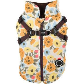 PUPPIA Puppia Alyssa Winter Dog Coat with Integrated Harness No Pull Cold Weather Waterproof Warm Fleece Back Zipper for Small & Medium Dog, Aqua, Medium