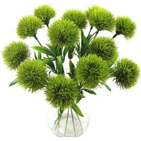 Yalulu 10 Pcs Dandelion Artificial Flowers Plants Bouquet Plastic Flower for Home Decoration/Wedding Decor (Green) in Kuwait